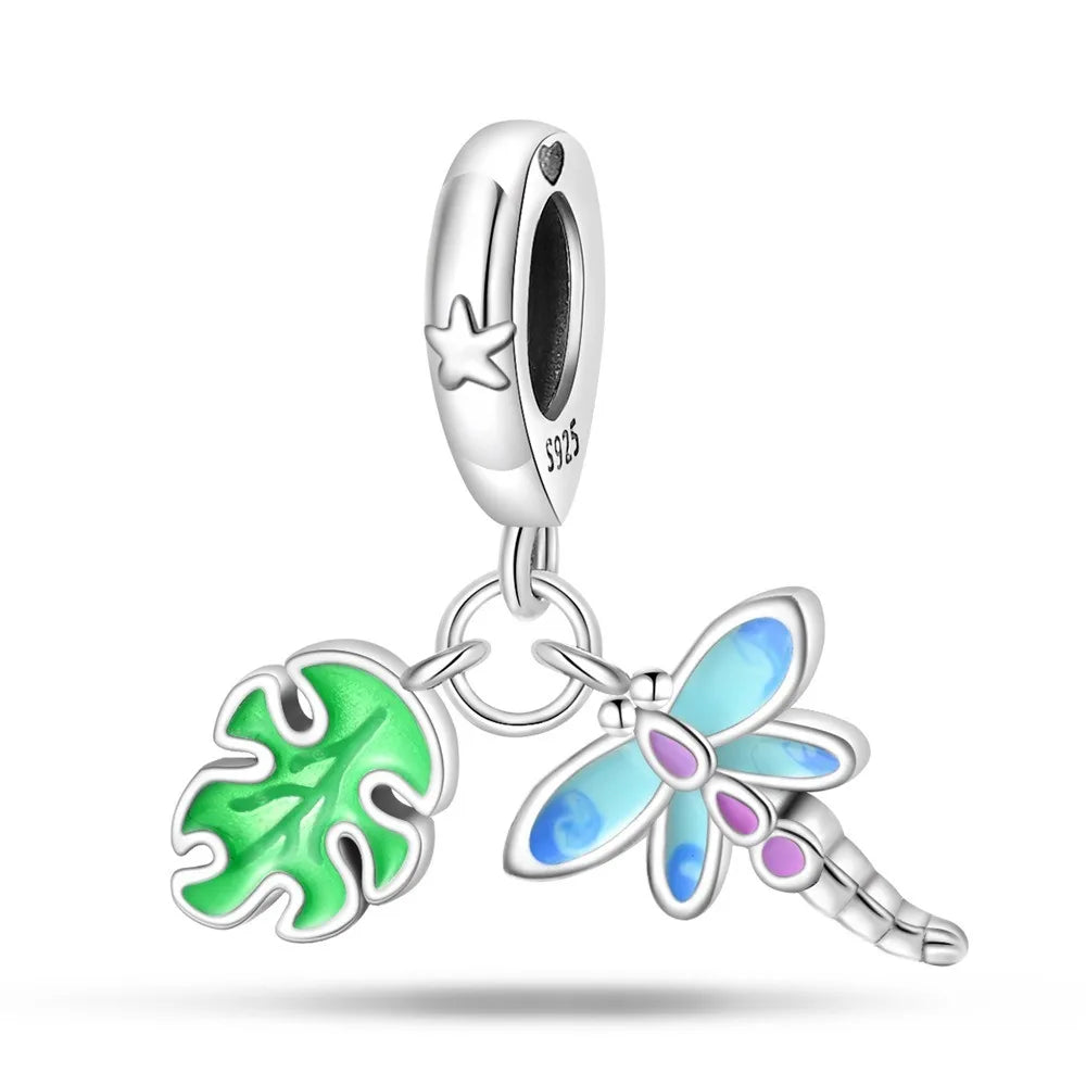 1 Piece Sterling Silver Leaves Dragonfly Butterfly Pendant