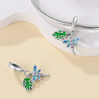 1 Piece Sterling Silver Leaves Dragonfly Butterfly Pendant