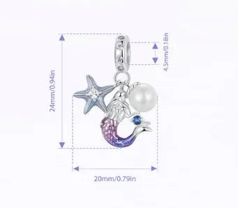 1 Piece Sterling Silver Starfish Mermaid Fish Tail Pendant