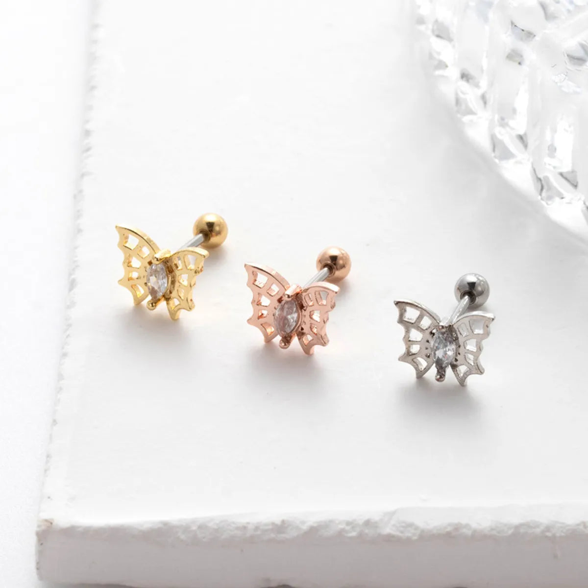 1 Piece Streetwear Heart Shape Butterfly Plating Inlay Stainless Steel Zircon Ear Studs