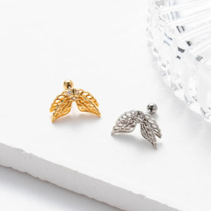 1 Piece Streetwear Heart Shape Wings Plating Inlay Stainless Steel Zircon Ear Studs