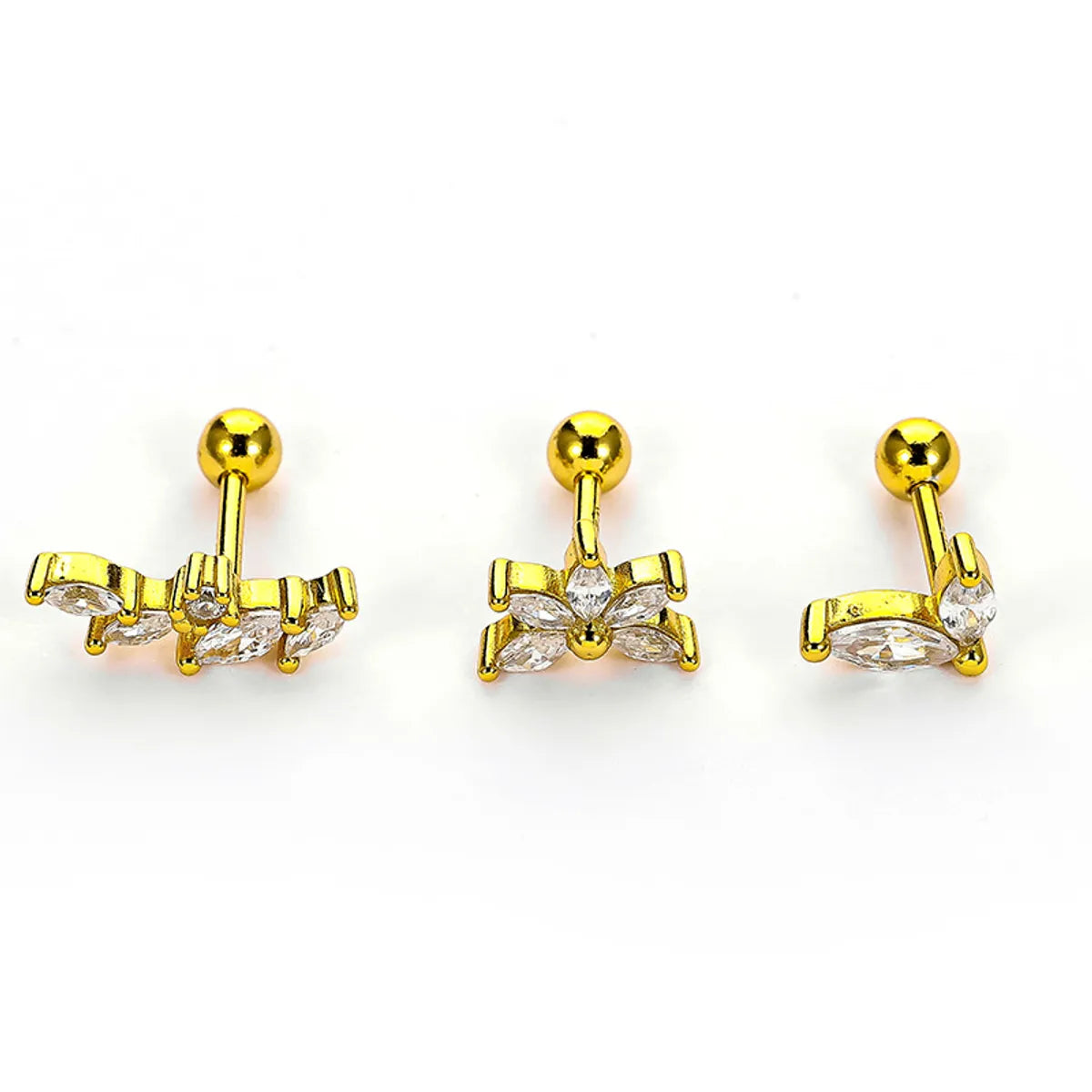 1 Piece Streetwear Leaf Plating Inlay Sterling Silver Zircon Ear Studs