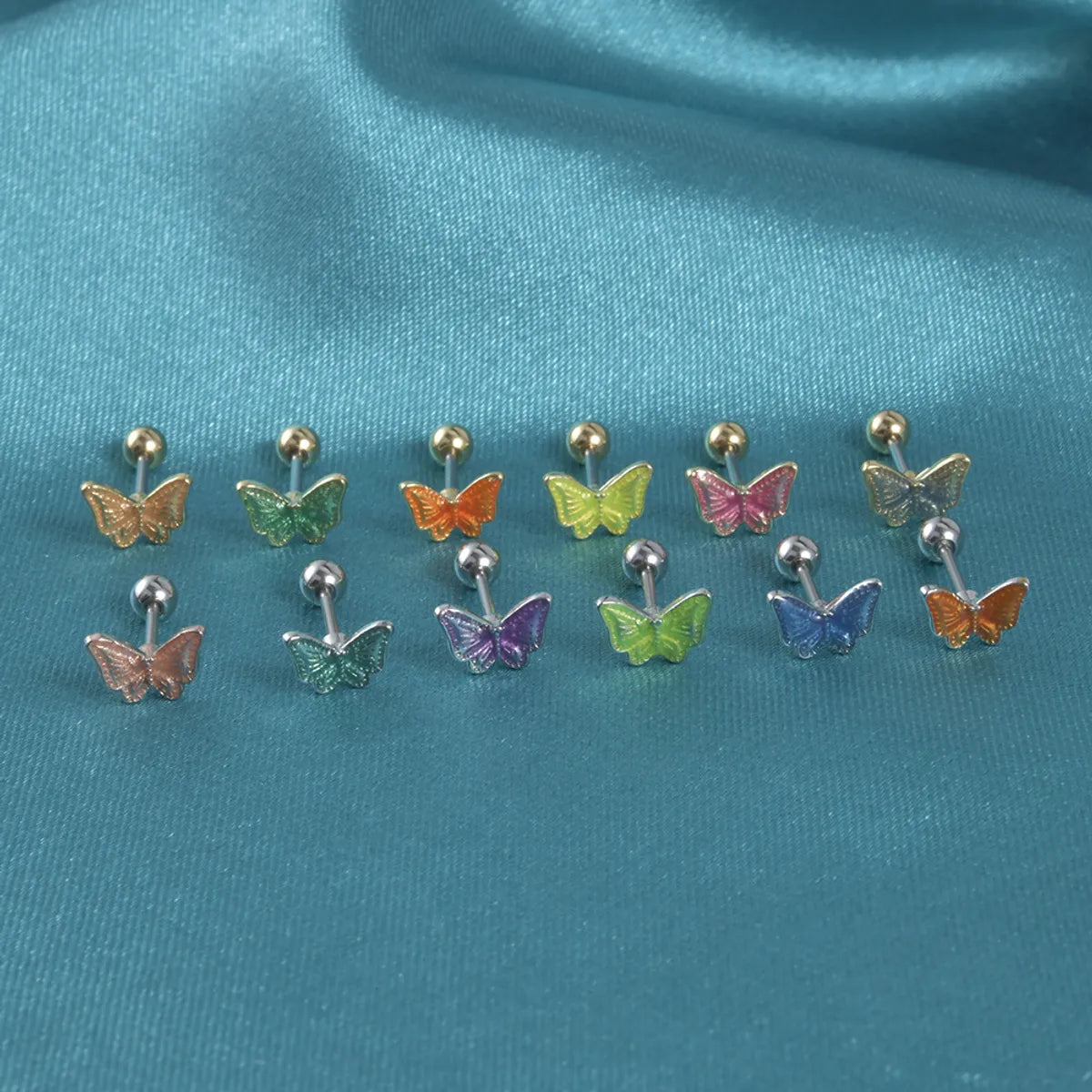 1 Piece Sweet Butterfly Enamel Stainless Steel Plastic 18K Gold Plated Ear Studs