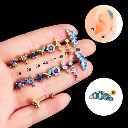 1 Piece Sweet Crown Flower Butterfly Plating Inlay Stainless Steel Zircon 18k Gold Plated Ear Studs