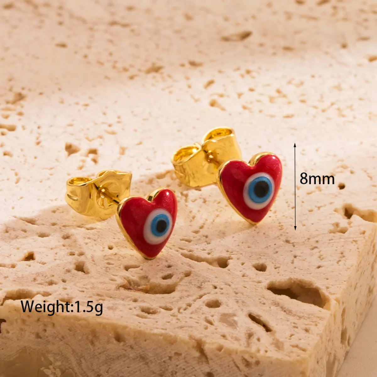 1 Piece Sweet Devil's Eye Enamel Inlay Copper Shell Pearls Zircon 18K Gold Plated Ear Studs