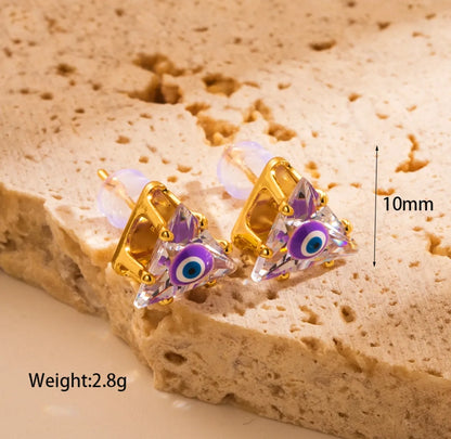 1 Piece Sweet Devil's Eye Enamel Inlay Copper Shell Pearls Zircon 18K Gold Plated Ear Studs