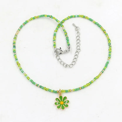 1 Piece Sweet Floral Epoxy Beaded Alloy Pendant Necklace