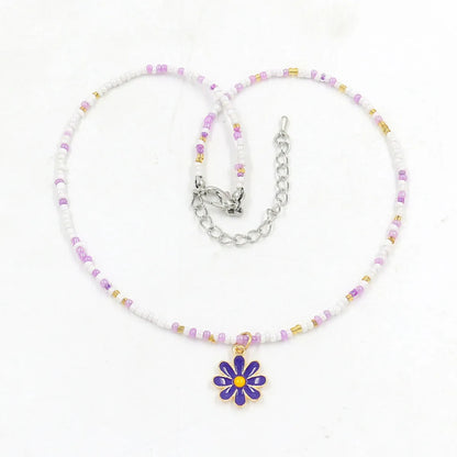 1 Piece Sweet Floral Epoxy Beaded Alloy Pendant Necklace