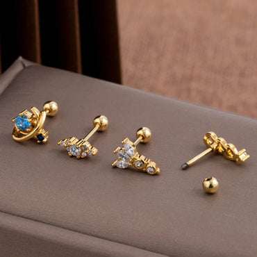 1 Piece Sweet Geometric Umbrella Plating Inlay Stainless Steel Copper Zircon 18k Gold Plated Ear Studs