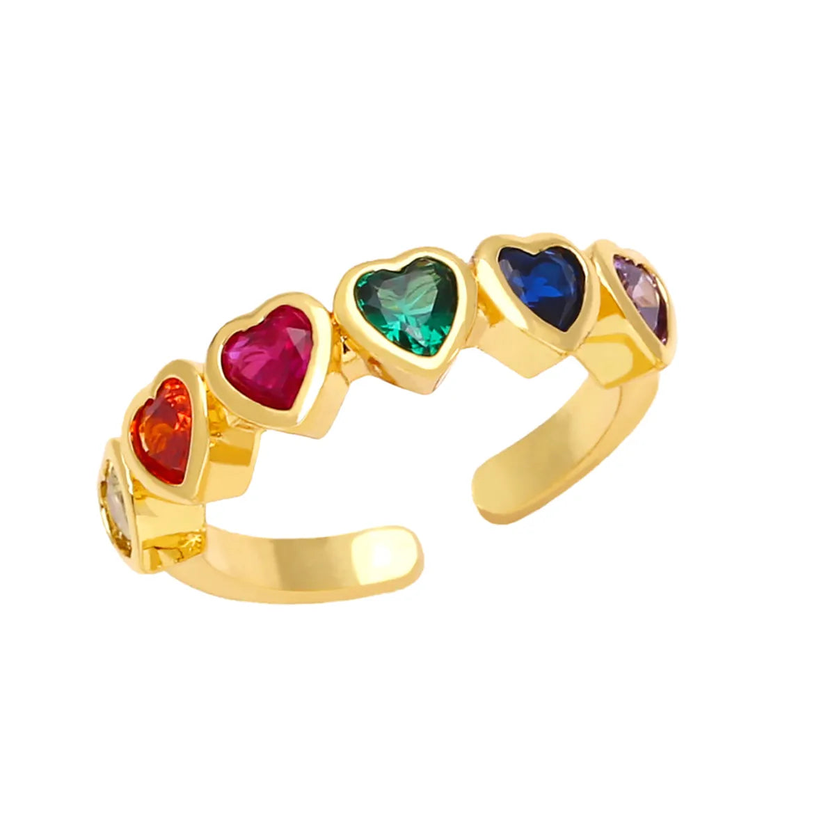 1 Piece Sweet Heart Shape Copper Plating Inlay Zircon Open Ring