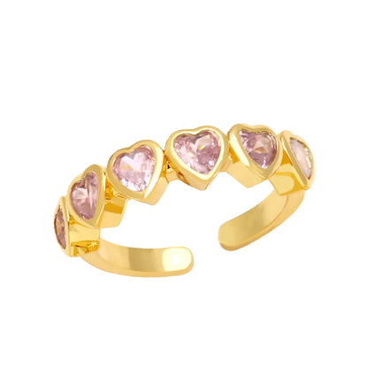 1 Piece Sweet Heart Shape Copper Plating Inlay Zircon Open Ring