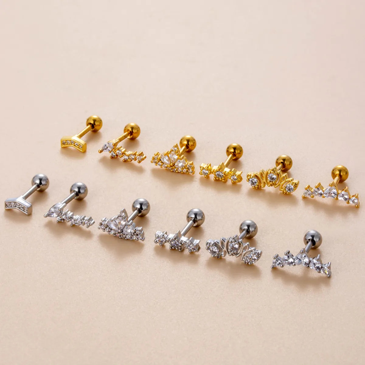 1 Piece Sweet Heart Shape Crown Plating Inlay Stainless Steel Zircon 18k Gold Plated Ear Studs