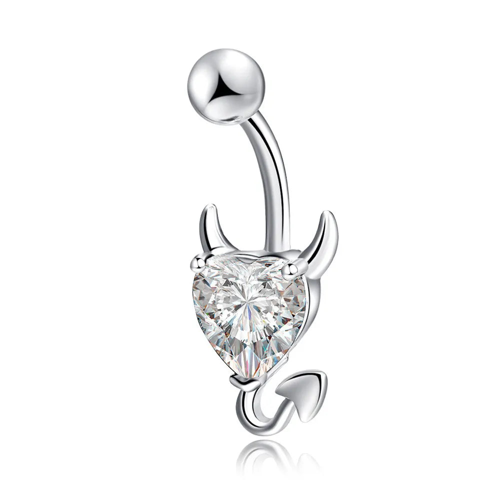 1 Piece Sweet Heart Shape Stainless Steel Plating Inlay Zircon Women'S Belly Ring