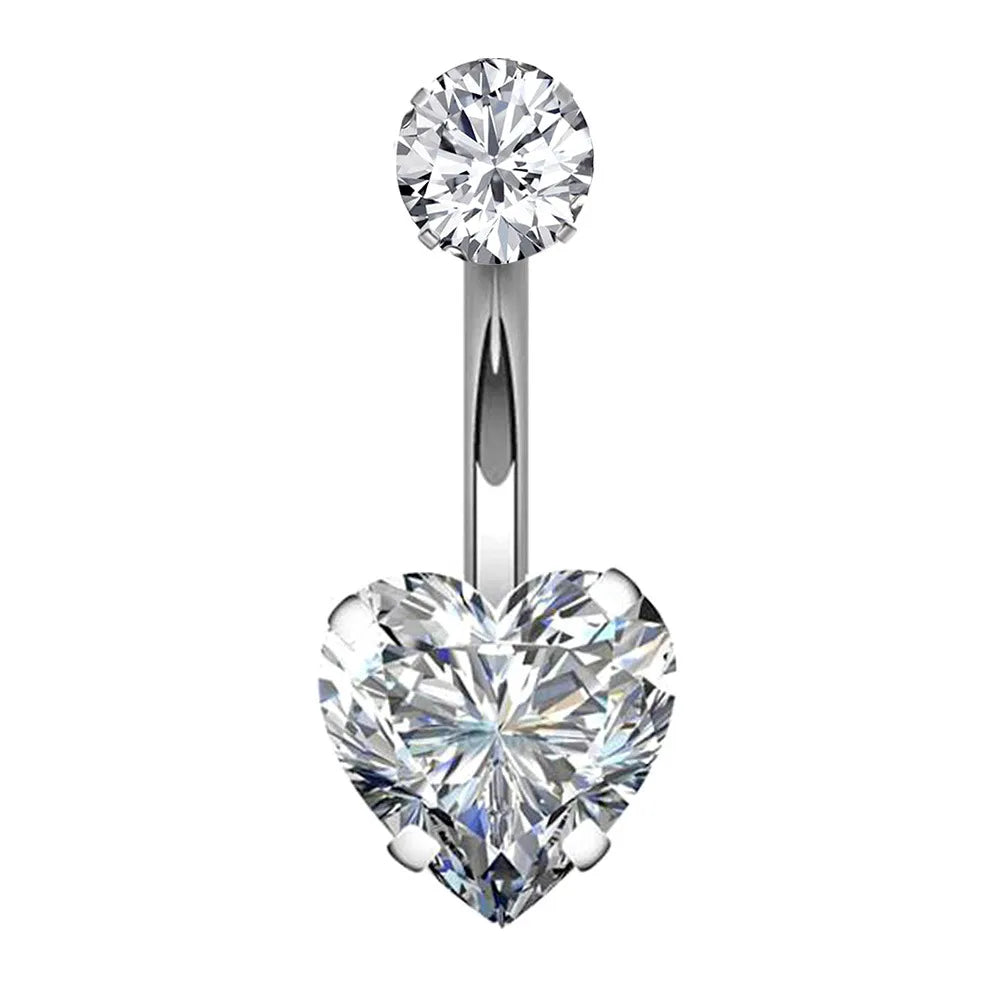 1 Piece Sweet Heart Shape Stainless Steel Plating Inlay Zircon Women'S Belly Ring