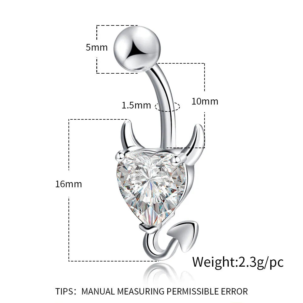 1 Piece Sweet Heart Shape Stainless Steel Plating Inlay Zircon Women'S Belly Ring