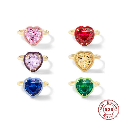 1 Piece Sweet Heart Shape Sterling Silver Plating Artificial Gemstones Open Ring