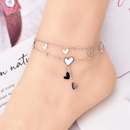 1 Piece Sweet Heart Shape Titanium Steel Inlay Shell Women'S Anklet