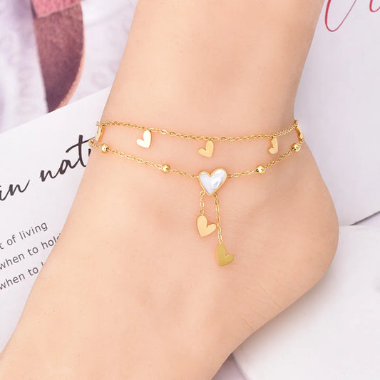 1 Piece Sweet Heart Shape Titanium Steel Inlay Shell Women'S Anklet