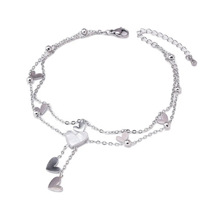 1 Piece Sweet Heart Shape Titanium Steel Inlay Shell Women'S Anklet