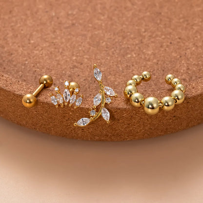 1 Piece Ear Cartilage Rings & Studs Sweet Leaf Crown Copper Plating Inlay Zircon