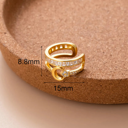 1 Piece Sweet Moon Heart Shape Flower Plating Inlay Stainless Steel Zircon 18k Gold Plated Ear Studs