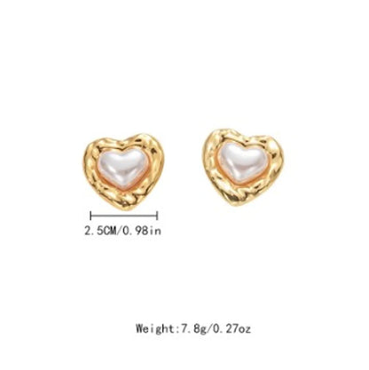 1 Piece Sweet Oval Heart Shape Inlay 304 Stainless Steel Pearl Ear Studs