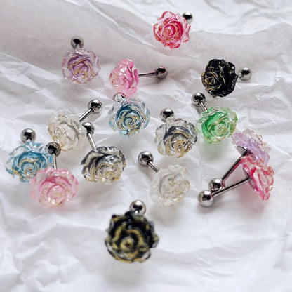 1 Piece Sweet Pastoral Flower Titanium Steel Ear Studs