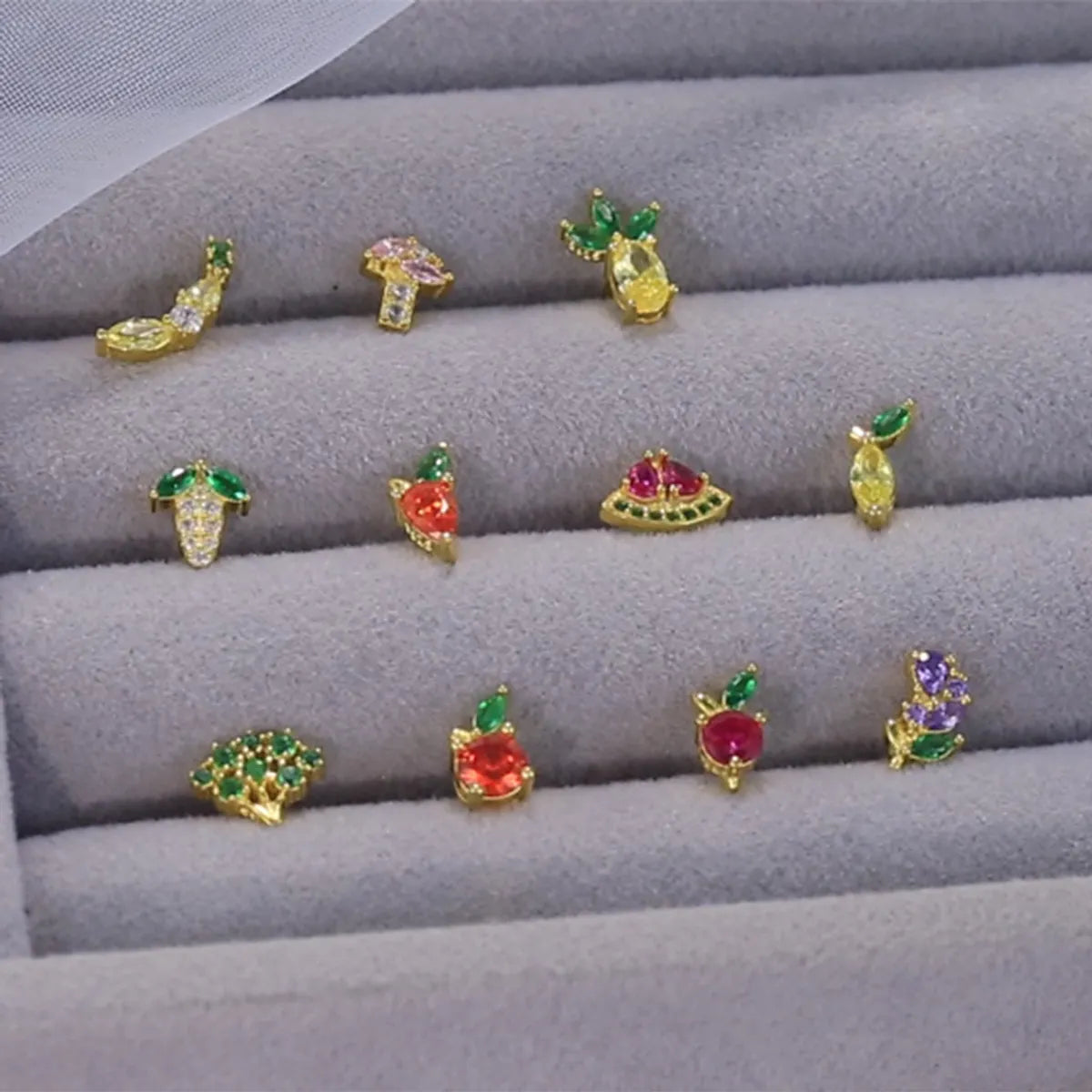 1 Piece Sweet Sector Carrot Mushroom Plating Inlay Sterling Silver Zircon Ear Studs