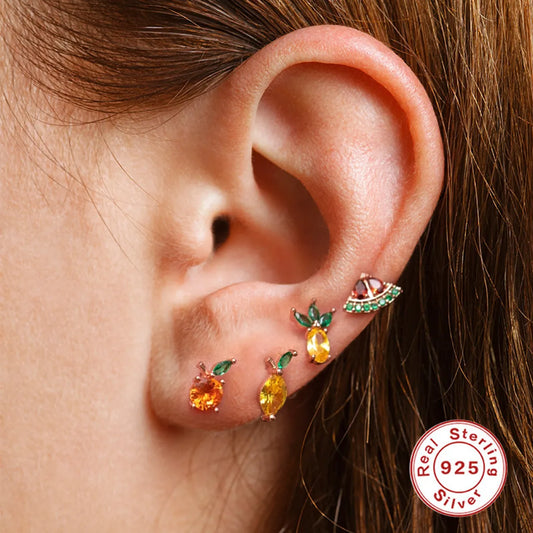 1 Piece Sweet Sector Carrot Mushroom Plating Inlay Sterling Silver Zircon Ear Studs