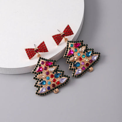 1 Piece Sweet Shiny Christmas Tree Bow Knot Plating Inlay Alloy Resin Glass Gold Plated Drop Earrings