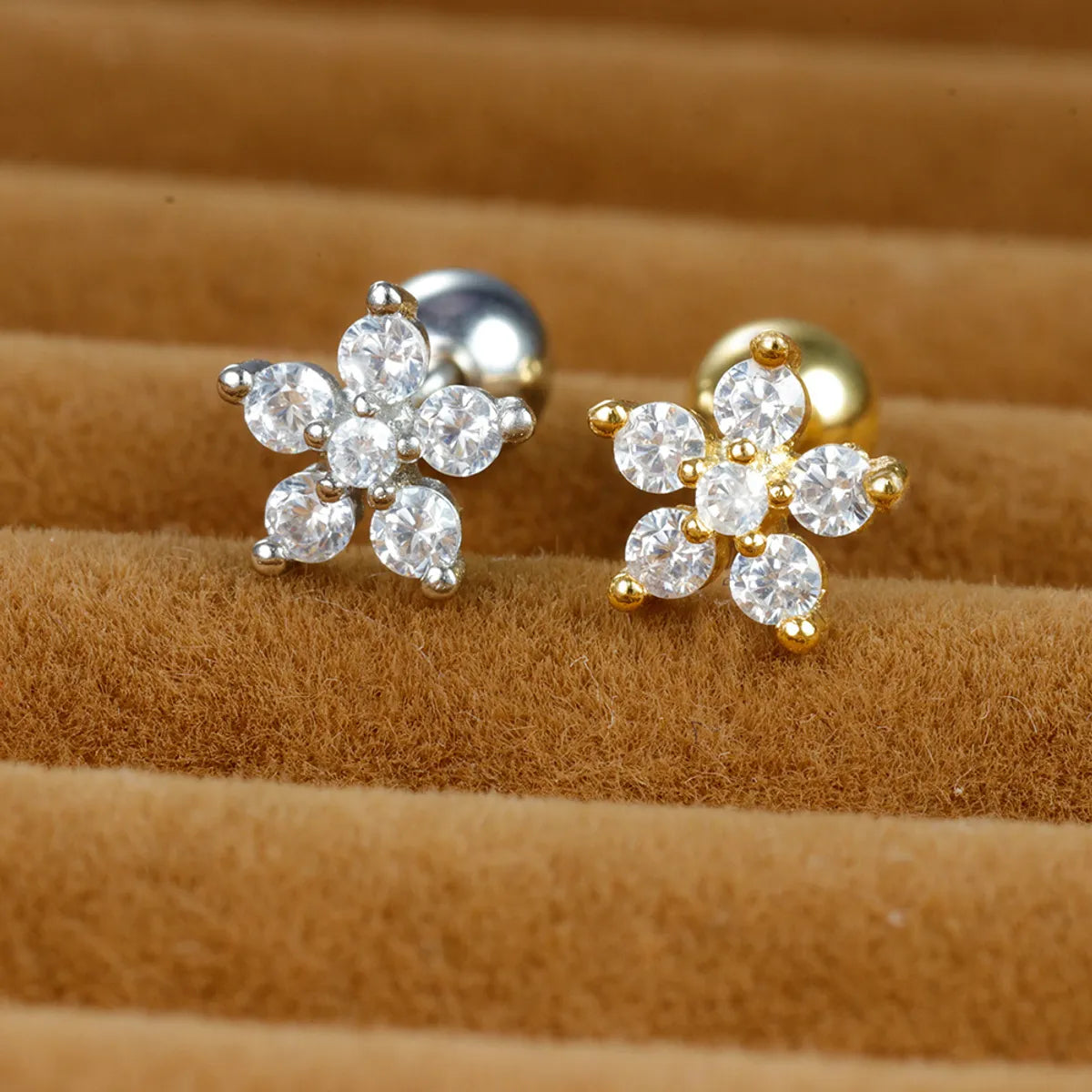 1 Piece Sweet Shiny Flower Plating Inlay Stainless Steel Zircon Ear Studs