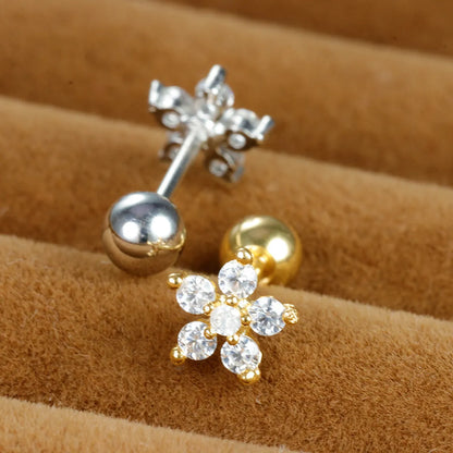 1 Piece Sweet Shiny Flower Plating Inlay Stainless Steel Zircon Ear Studs