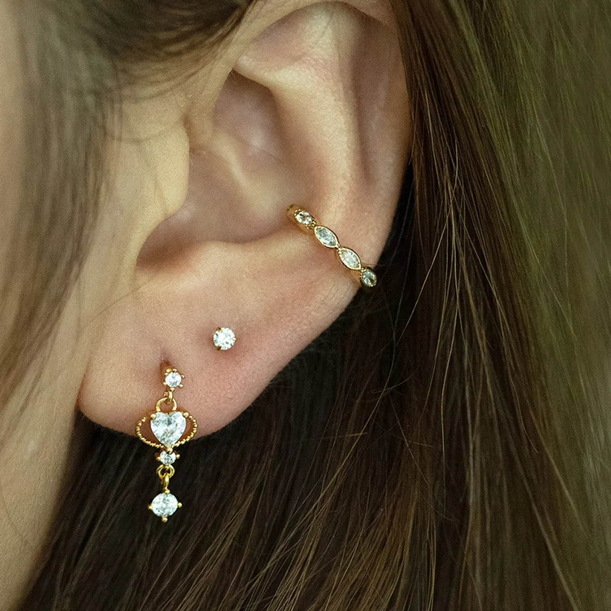 1 Piece Ear Cartilage Rings & Studs Sweet Shiny Geometric Round Heart Shape Copper Plating Inlay Zircon