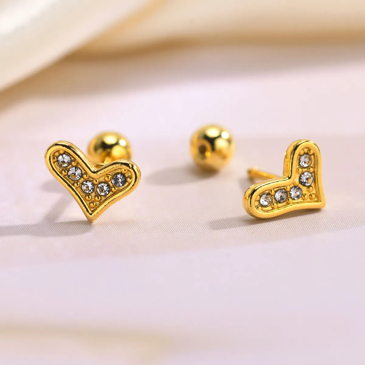 1 Piece Sweet Shiny Star Heart Shape Flower Inlay 201 Stainless Steel Zircon 18K Gold Plated Ear Studs