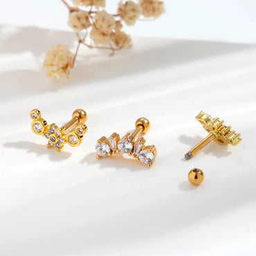 1 Piece Sweet Simple Style Eye Flower Butterfly Plating Inlay Stainless Steel Copper Zircon 18k Gold Plated Ear Studs