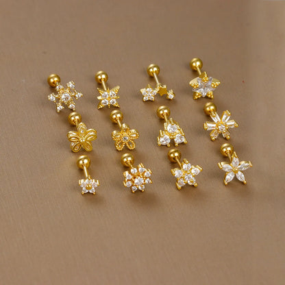 1 Piece Sweet Simple Style Flower Plating Inlay Titanium Steel Zircon Ear Studs