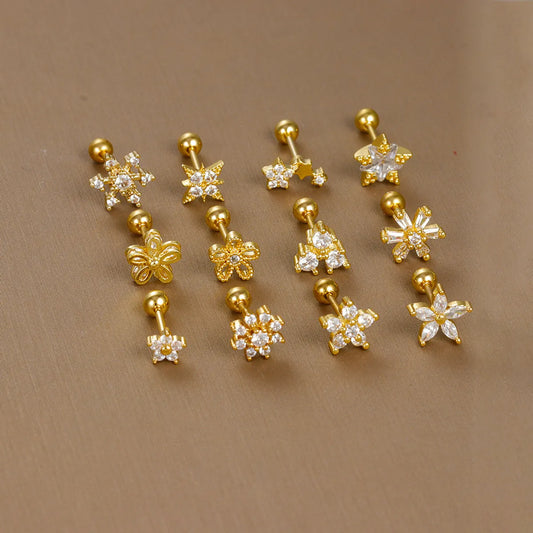 1 Piece Sweet Simple Style Flower Plating Inlay Titanium Steel Zircon Ear Studs