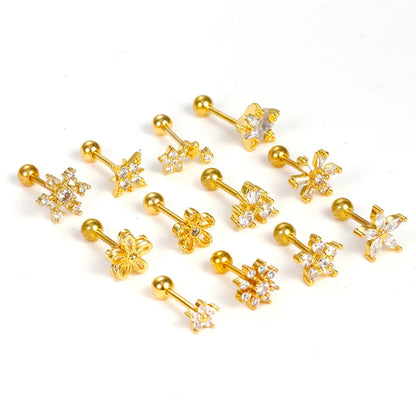 1 Piece Sweet Simple Style Flower Plating Inlay Titanium Steel Zircon Ear Studs