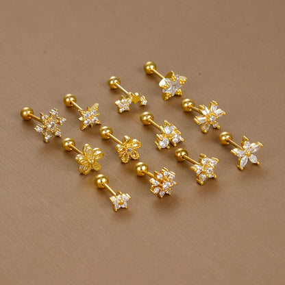 1 Piece Sweet Simple Style Flower Plating Inlay Titanium Steel Zircon Ear Studs