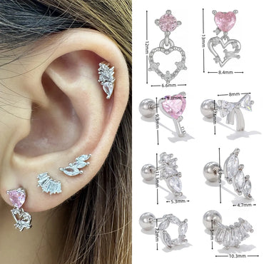 1 Piece Sweet Simple Style Geometric Heart Shape Bow Knot Plating Inlay Brass Zircon 18k Gold Plated White Gold Plated Ear Studs