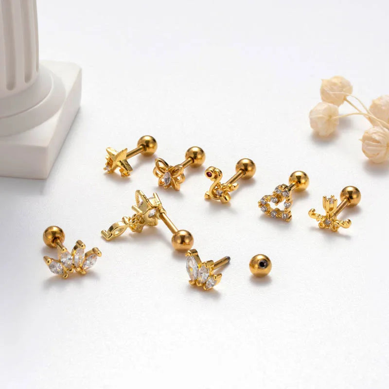 1 Piece Sweet Simple Style Heart Shape Butterfly Plating Inlay Copper Zircon Cartilage Earrings