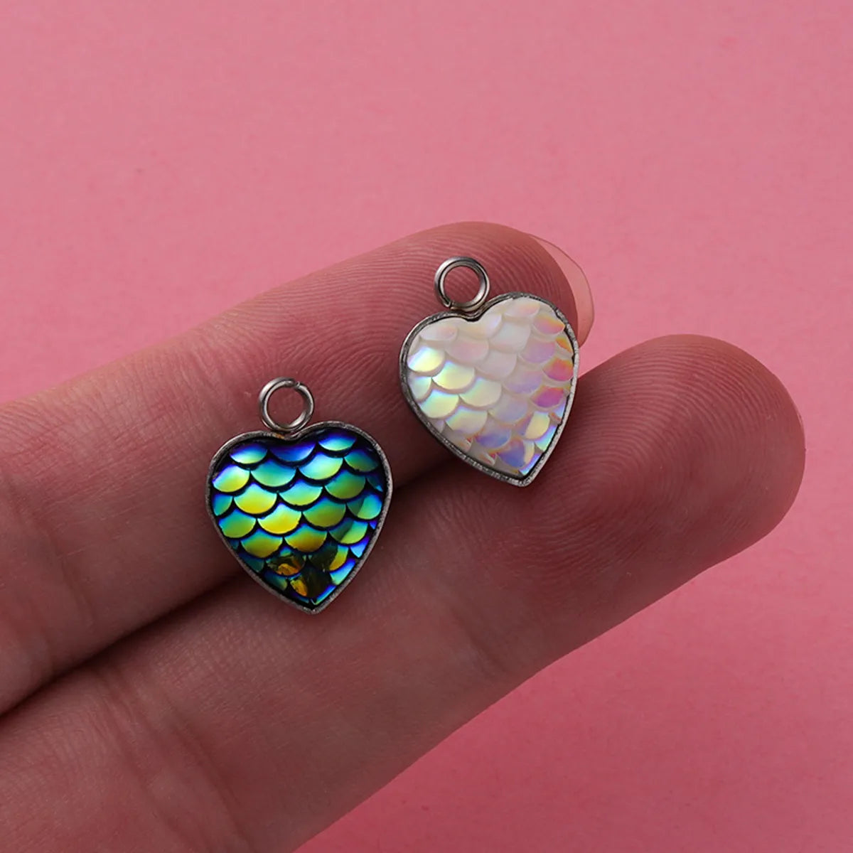 1 Piece Stainless Steel Resin 18K Gold Plated Heart Shape Fish Scales Pendant