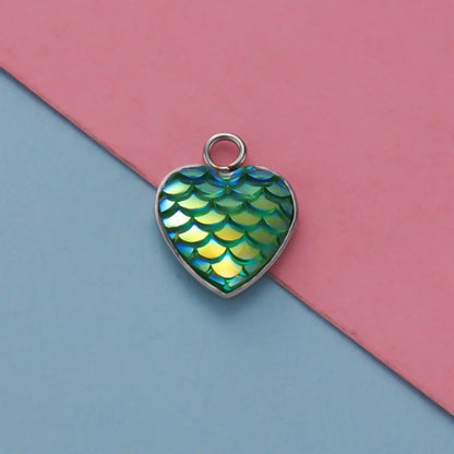 1 Piece Stainless Steel Resin 18K Gold Plated Heart Shape Fish Scales Pendant