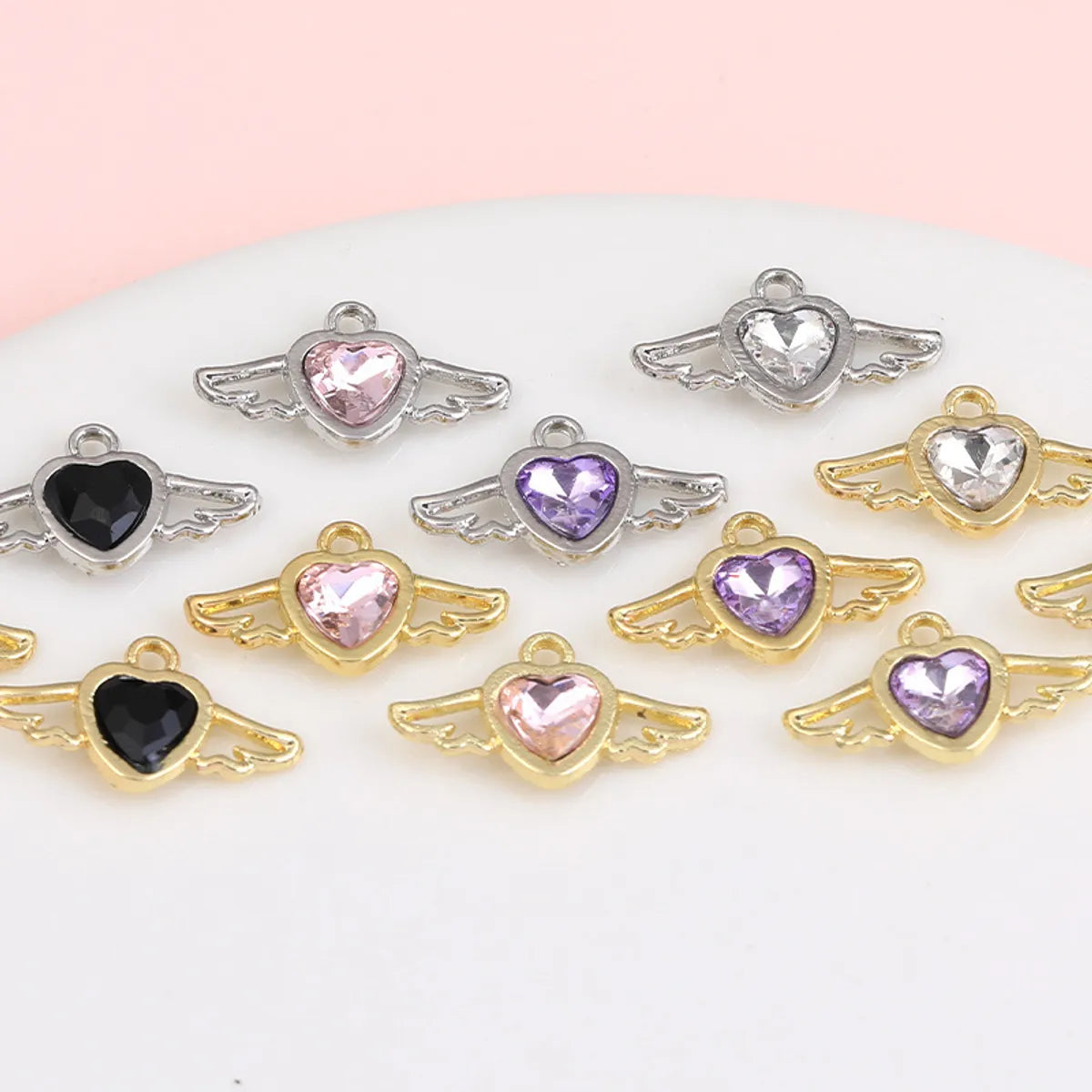 1 Piece Sweet Simple Style Heart Shape Wings Alloy Plating Inlay Pendant Jewelry Accessories