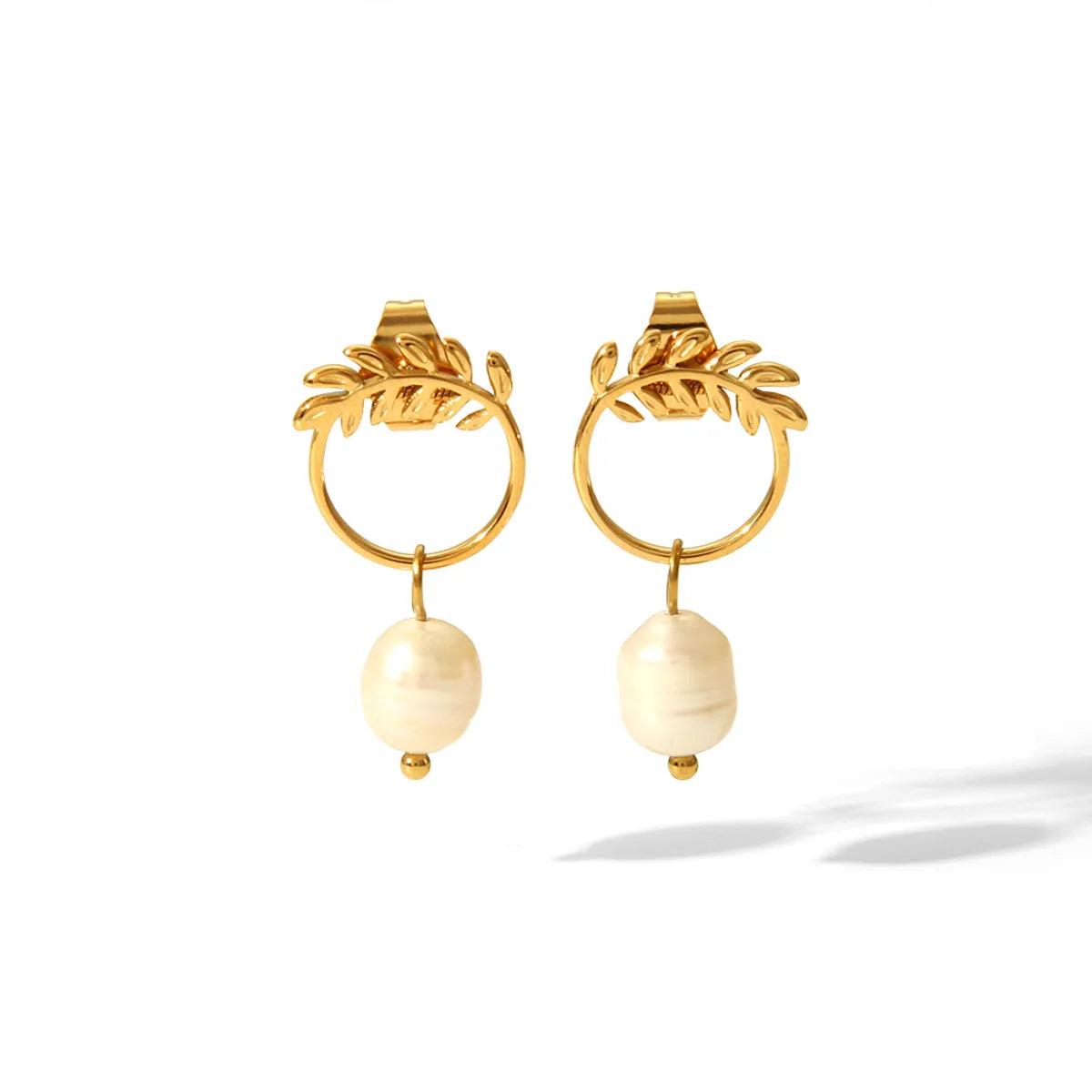 1 Piece Sweet Simple Style Korean Style Grain 304 Stainless Steel Freshwater Pearl 18K Gold Plated Drop Earrings