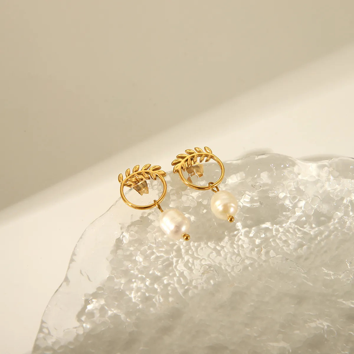 1 Piece Sweet Simple Style Korean Style Grain 304 Stainless Steel Freshwater Pearl 18K Gold Plated Drop Earrings