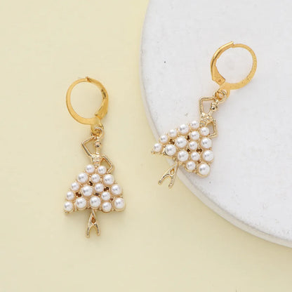 1 Piece Sweet Simple Style Round Letter Bow Knot Hollow Out Inlay Alloy Pearl Zircon Drop Earrings