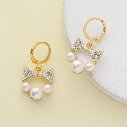 1 Piece Sweet Simple Style Round Letter Bow Knot Hollow Out Inlay Alloy Pearl Zircon Drop Earrings