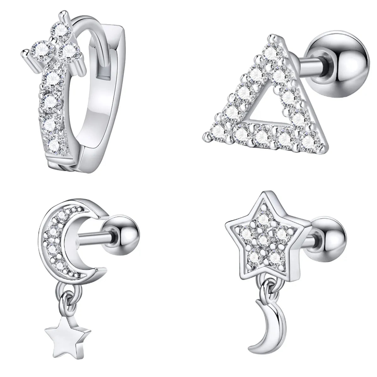 1 Piece Sweet Simple Style Triangle Star Moon Inlay Stainless Steel Zircon Ear Studs