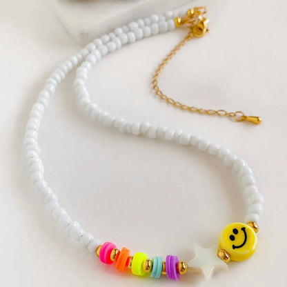 1 Piece Sweet Star Smiley Face Arylic Glass Copper Beaded Knitting Women's Necklace